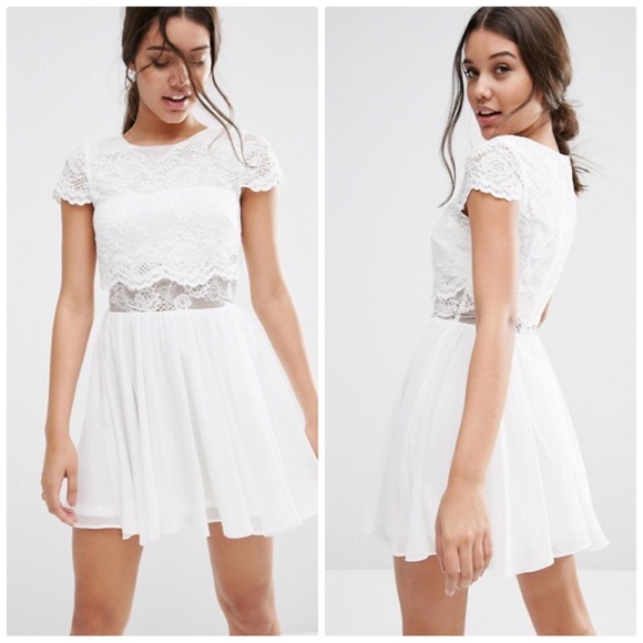 ASOS Dresses & Skirts - ASOS Crop Top White Lace Midi Dress